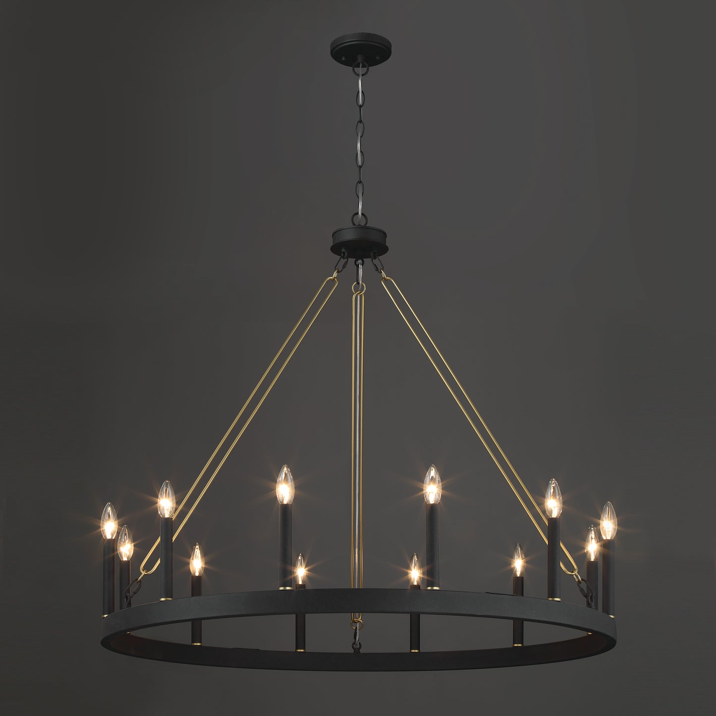 Ekisa 12-Light Candle Style Farmhouse Wagon Wheel Chandelier UL Listed