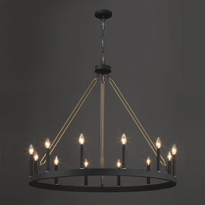 Ekisa 12-Light Candle Style Farmhouse Wagon Wheel Chandelier UL Listed