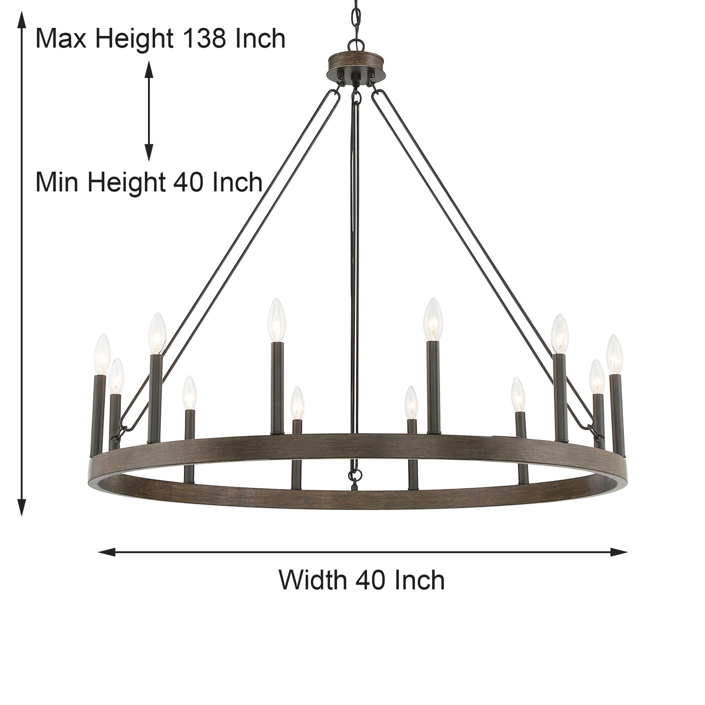 Ekisa 12-Light Candle Style Farmhouse Wagon Wheel Chandelier UL Listed