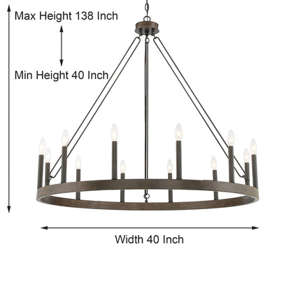 Ekisa 12-Light Candle Style Farmhouse Wagon Wheel Chandelier UL Listed