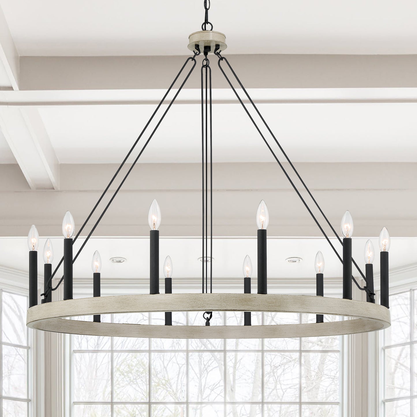 Ekisa 12-Light Candle Style Farmhouse Wagon Wheel Chandelier