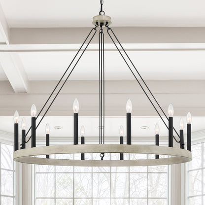 Ekisa 12-Light Candle Style Farmhouse Wagon Wheel Chandelier