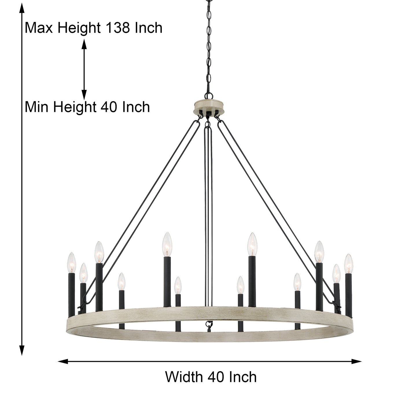 Ekisa 12-Light Candle Style Farmhouse Wagon Wheel Chandelier