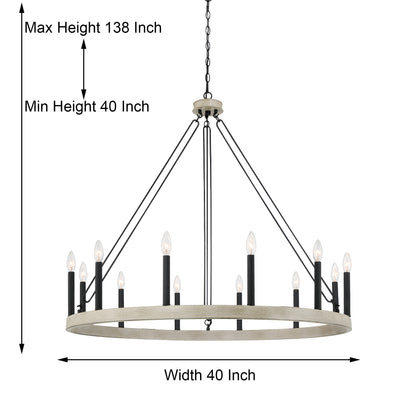 Ekisa 12-Light Candle Style Farmhouse Wagon Wheel Chandelier