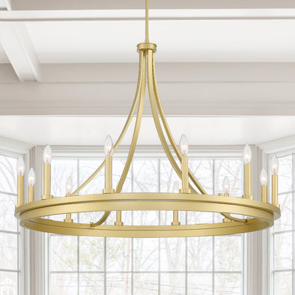 Decatur 12-Light Candle Style Gold Wagon Wheel Chandelier UL Listed