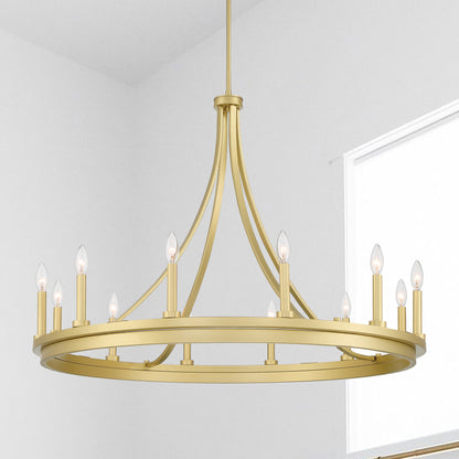 Decatur 12-Light Candle Style Gold Wagon Wheel Chandelier UL Listed