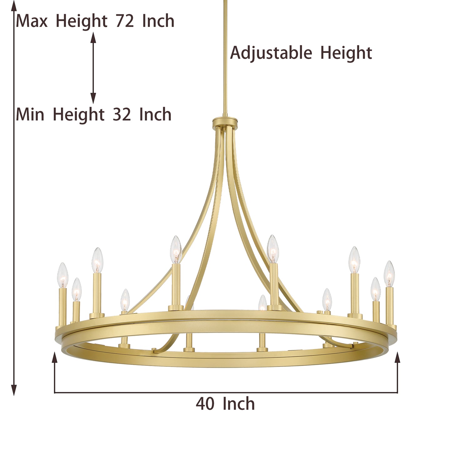 Decatur 12-Light Candle Style Gold Wagon Wheel Chandelier UL Listed