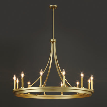 Decatur 12-Light Candle Style Gold Wagon Wheel Chandelier UL Listed