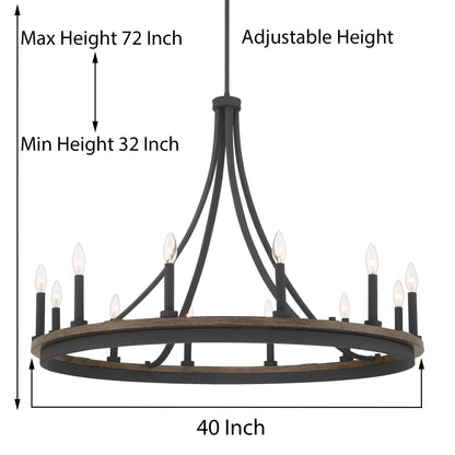 Decatur 12-Light Candle Style Gold Wagon Wheel Chandelier UL Listed