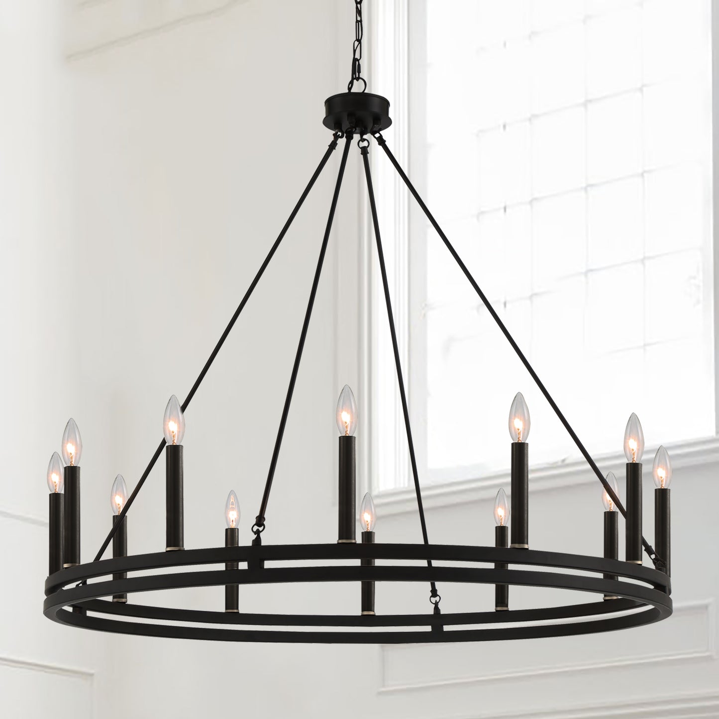 Denver 12-Light Traditional Candle Style Wagon Wheel Chandelier UL Listed