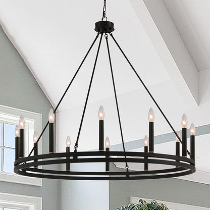 Denver 12-Light Traditional Candle Style Wagon Wheel Chandelier UL Listed