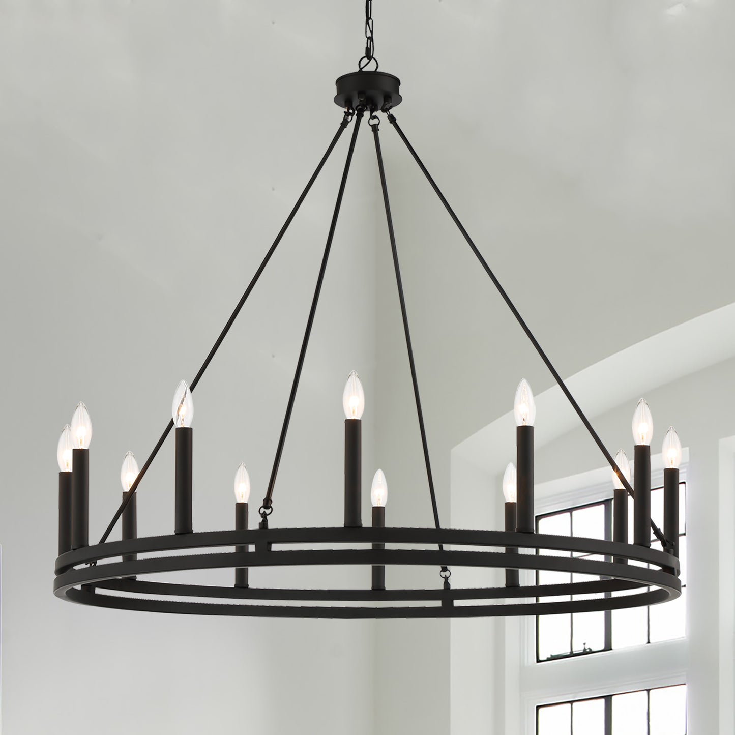 Denver 12-Light Traditional Candle Style Wagon Wheel Chandelier UL Listed