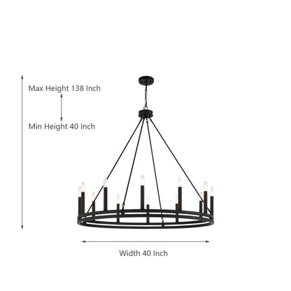 Denver 12-Light Traditional Candle Style Wagon Wheel Chandelier UL Listed