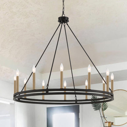 Denver 12-Light Traditional Candle Style Wagon Wheel Chandelier UL Listed