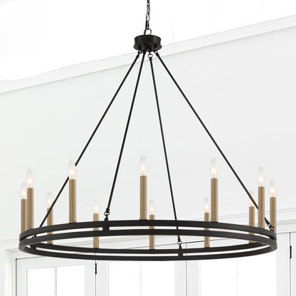 Denver 12-Light Traditional Candle Style Wagon Wheel Chandelier UL Listed