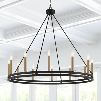 Denver 12-Light Traditional Candle Style Wagon Wheel Chandelier UL Listed