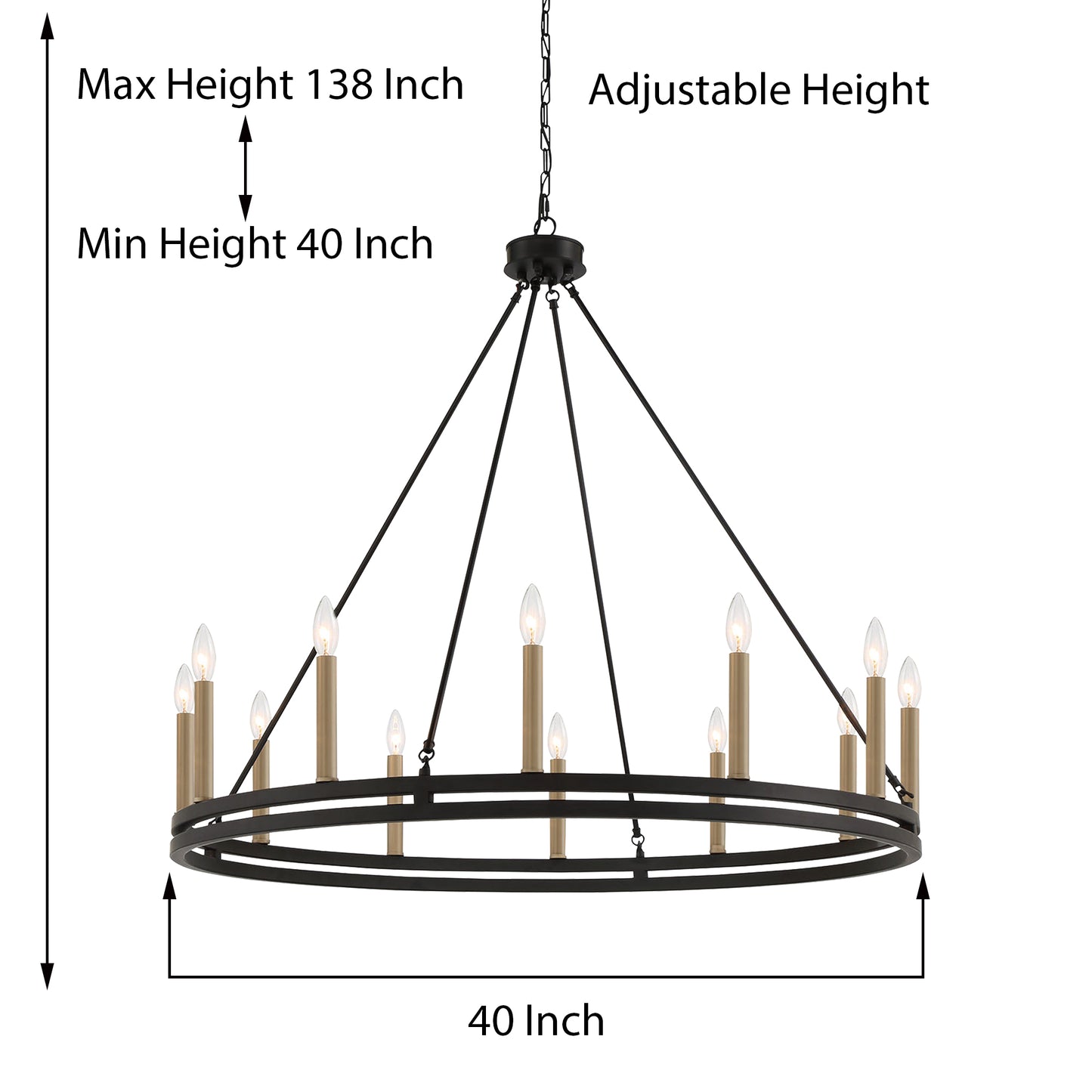 Denver 12-Light Traditional Candle Style Wagon Wheel Chandelier UL Listed