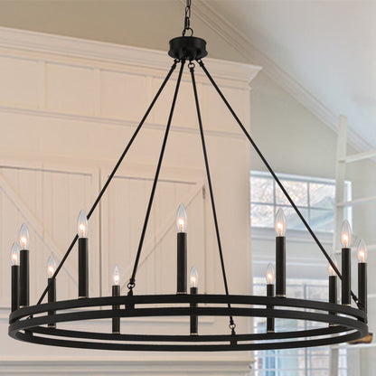 Denver 12-Light Traditional Candle Style Wagon Wheel Chandelier UL Listed