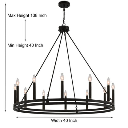 Denver 12-Light Traditional Candle Style Wagon Wheel Chandelier UL Listed