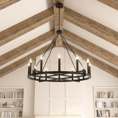 Windsor 12-Light Unique Candle Style Wagon Wheel Chandelier UL Listed