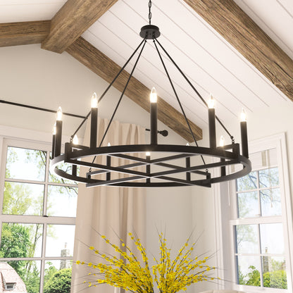 Windsor 12-Light Unique Candle Style Wagon Wheel Chandelier UL Listed