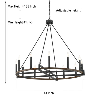 Windsor 12-Light Unique Candle Style Wagon Wheel Chandelier UL Listed