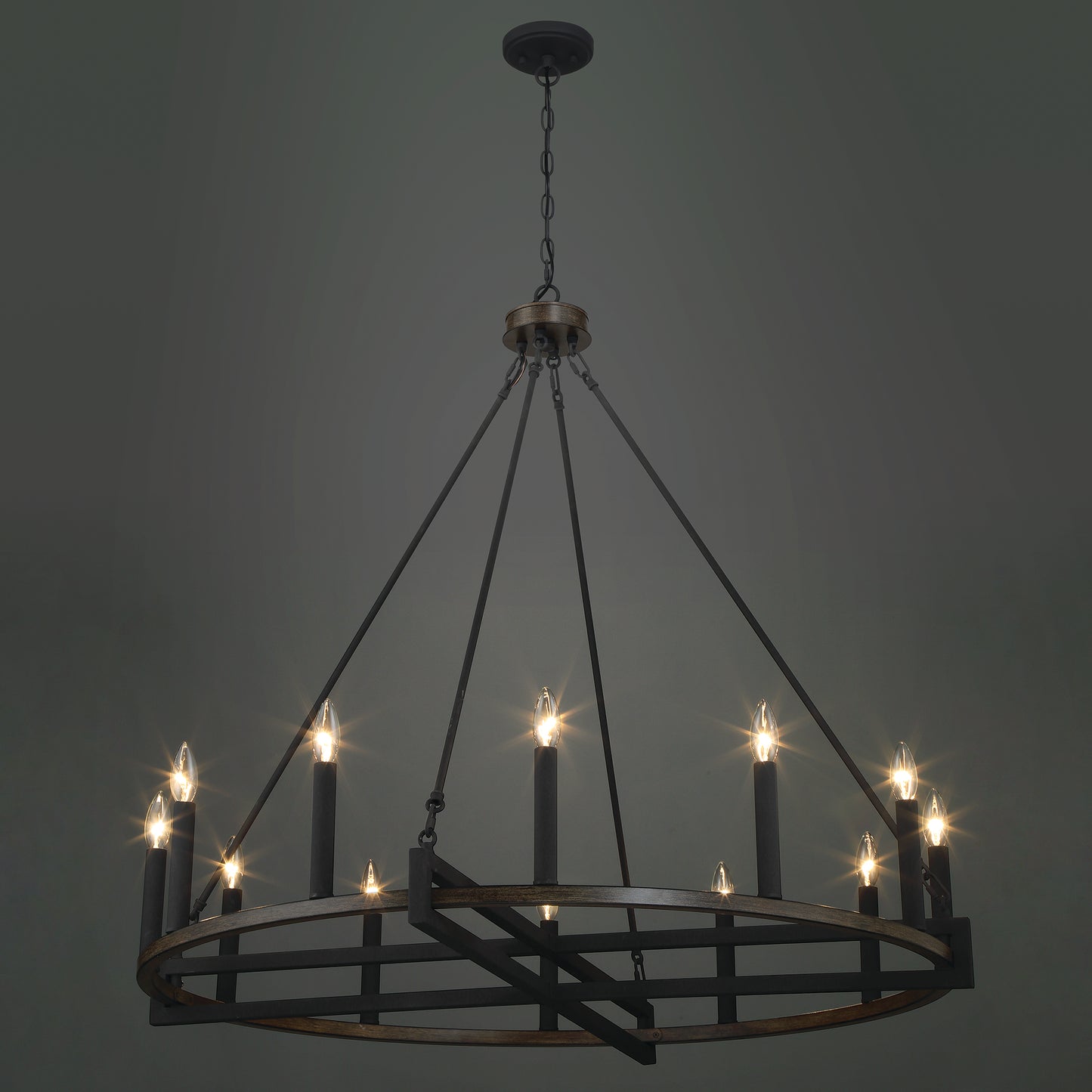 Windsor 12-Light Unique Candle Style Wagon Wheel Chandelier UL Listed