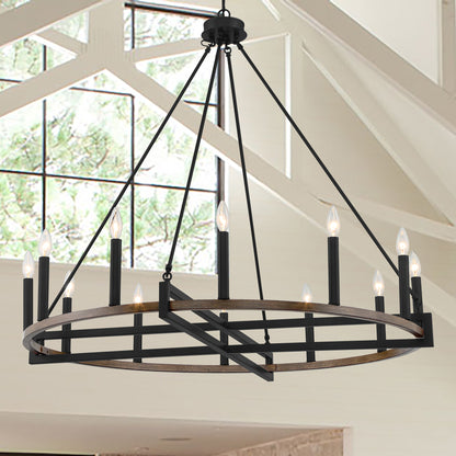 Windsor 12-Light Unique Candle Style Wagon Wheel Chandelier UL Listed