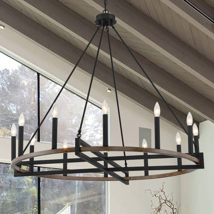 Windsor 12-Light Unique Candle Style Wagon Wheel Chandelier UL Listed