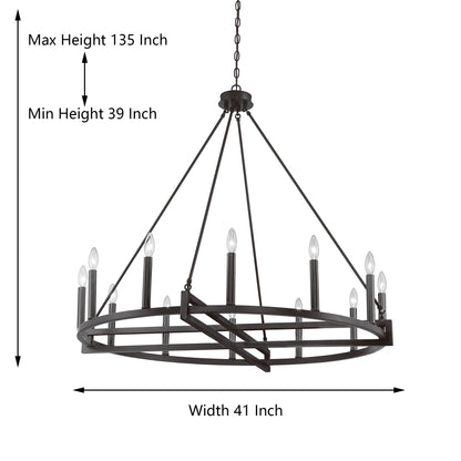 Windsor 12-Light Unique Candle Style Wagon Wheel Chandelier UL Listed