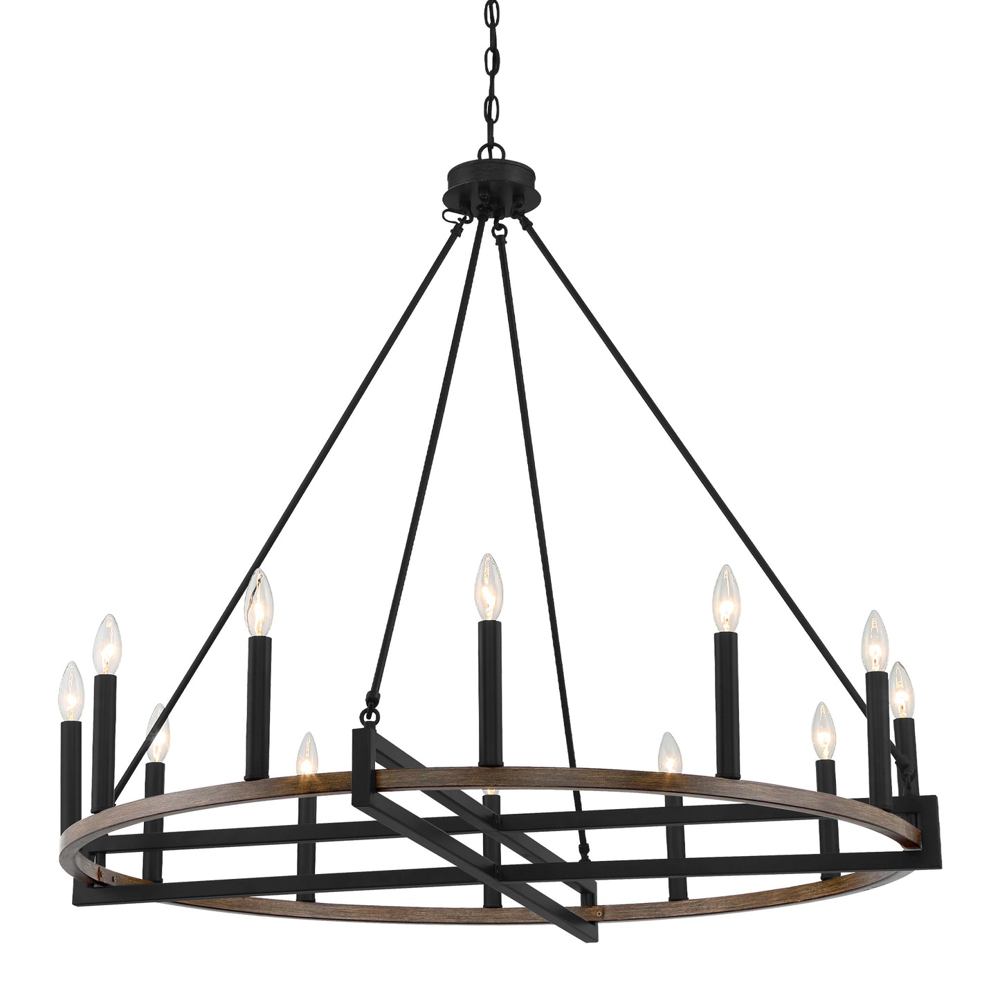 Windsor 12-Light Unique Candle Style Wagon Wheel Chandelier UL Listed