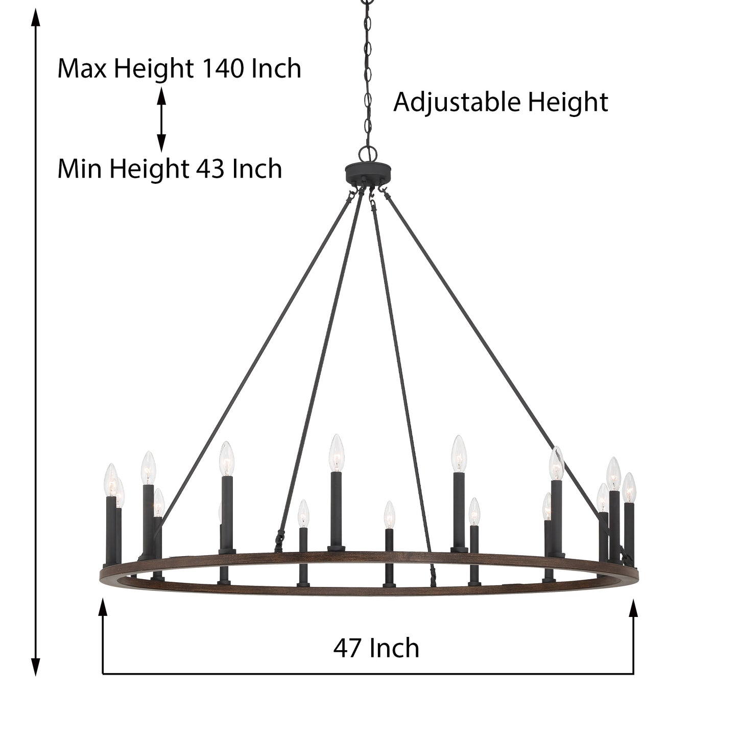 Bristol 16-Light Classic Candle Style Wagon Wheel Chandelier UL Listed