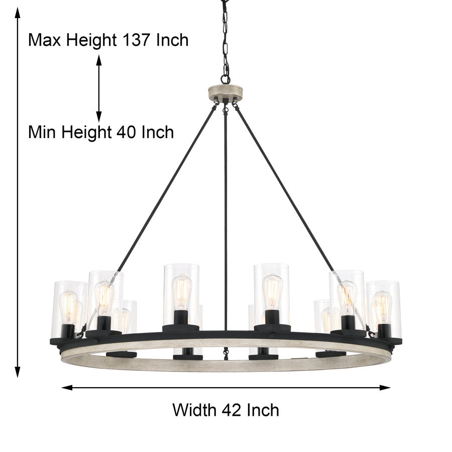 Cristelle 12-Light Wagon Wheel Chandelier with Hand Blown Glass Accents UL Listed