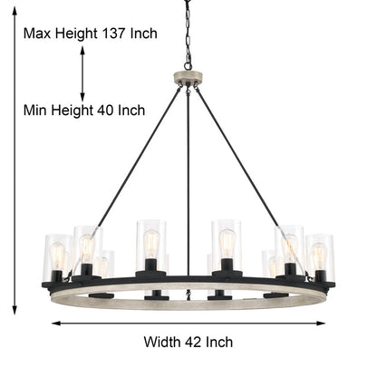 Lustre à 12 lumières en forme de roue de chariot Cristelle avec accents en verre soufflé à la main, homologué UL