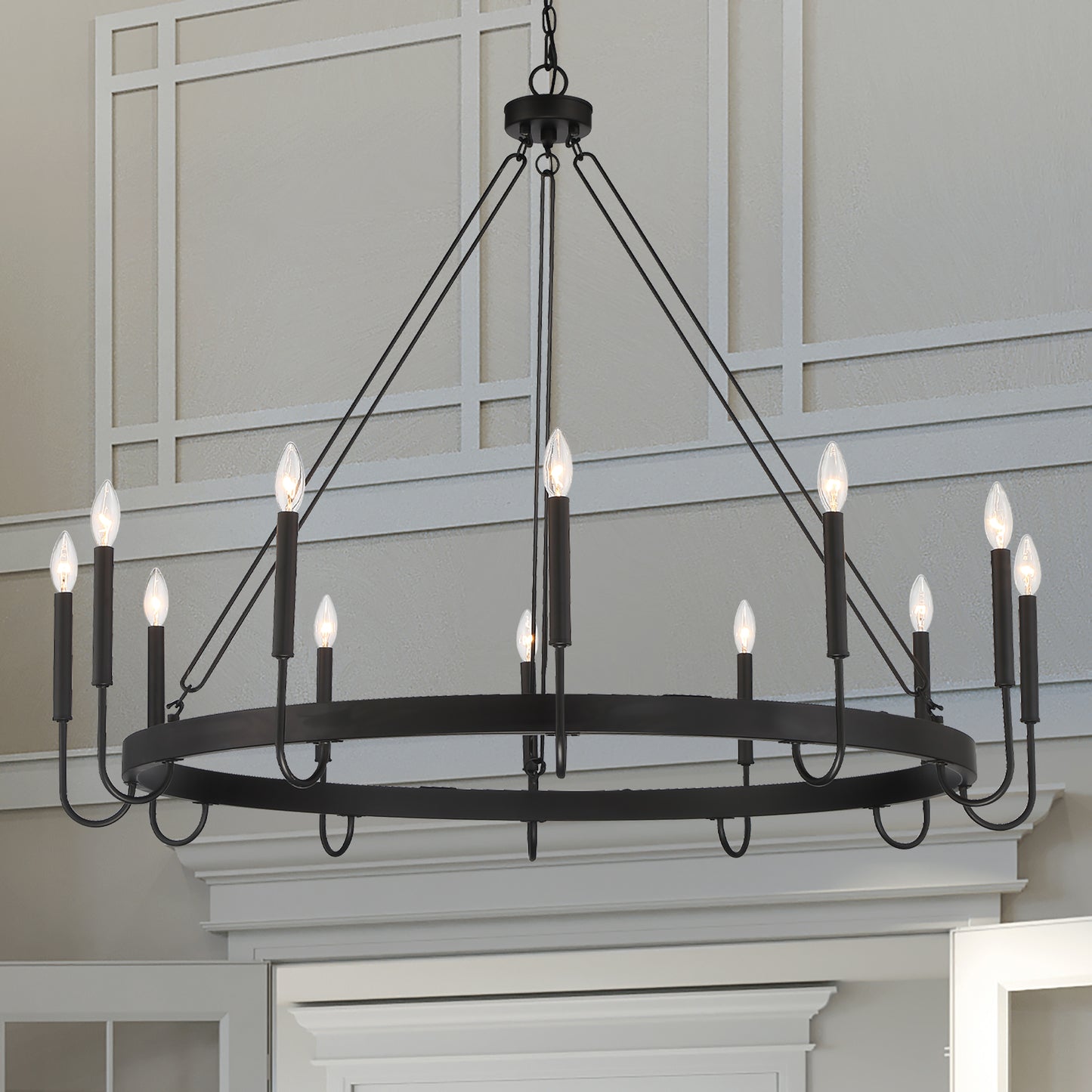 Montgomery 12-Light Candle Style Wagon Wheel Chain Chandelier