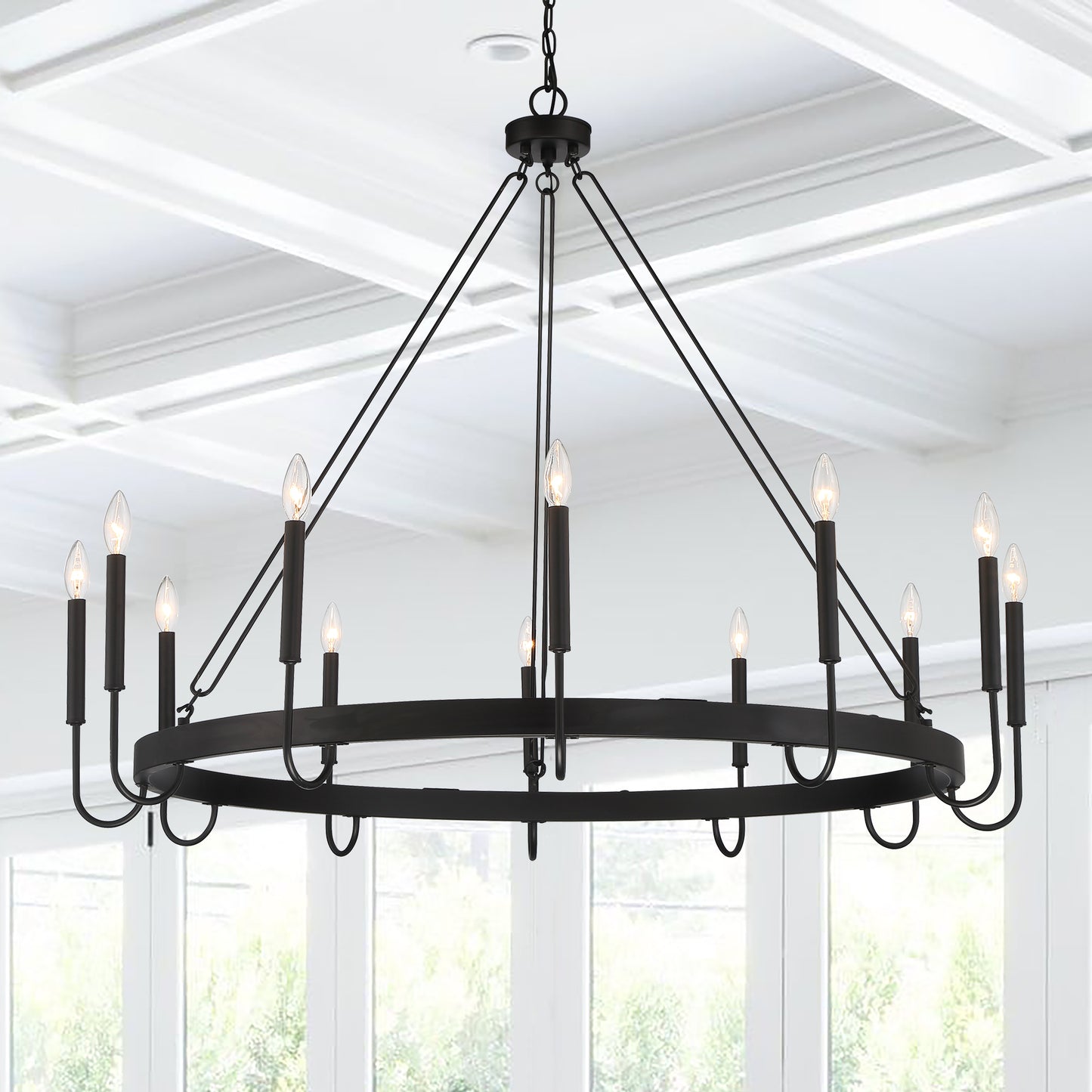 Montgomery 12-Light Candle Style Wagon Wheel Chain Chandelier