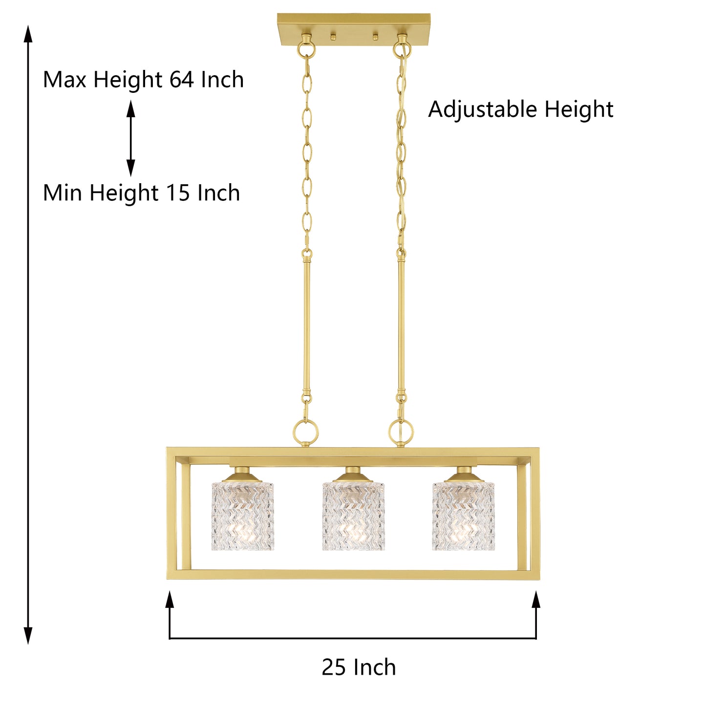 Suspension rectangulaire à 3 lampes pour îlot de cuisine Greeley 