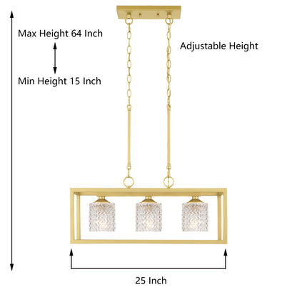 Suspension rectangulaire à 3 lampes pour îlot de cuisine Greeley 