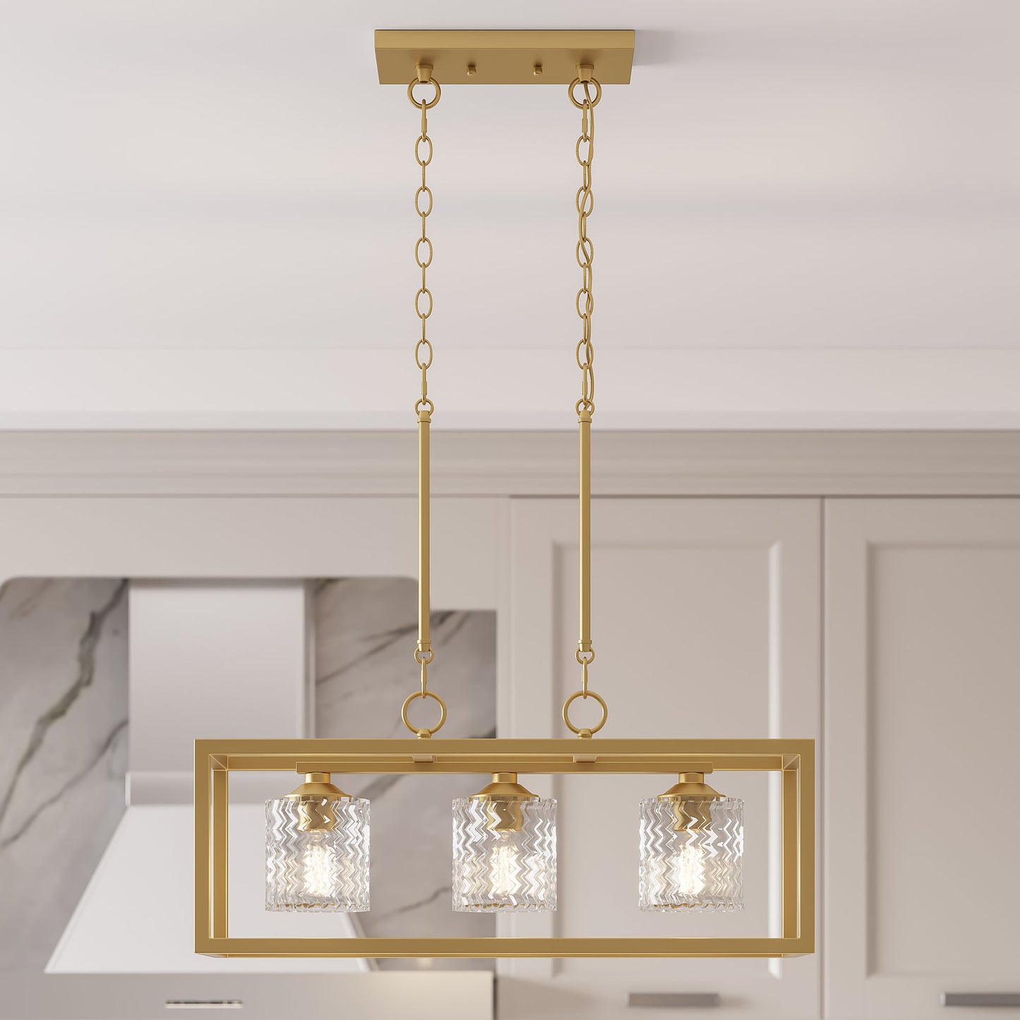 Suspension rectangulaire à 3 lampes pour îlot de cuisine Greeley 