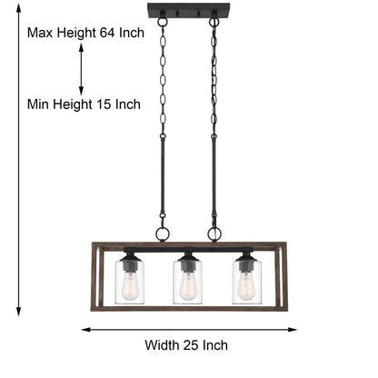 Suspension rectangulaire à 3 lampes pour îlot de cuisine Greeley 