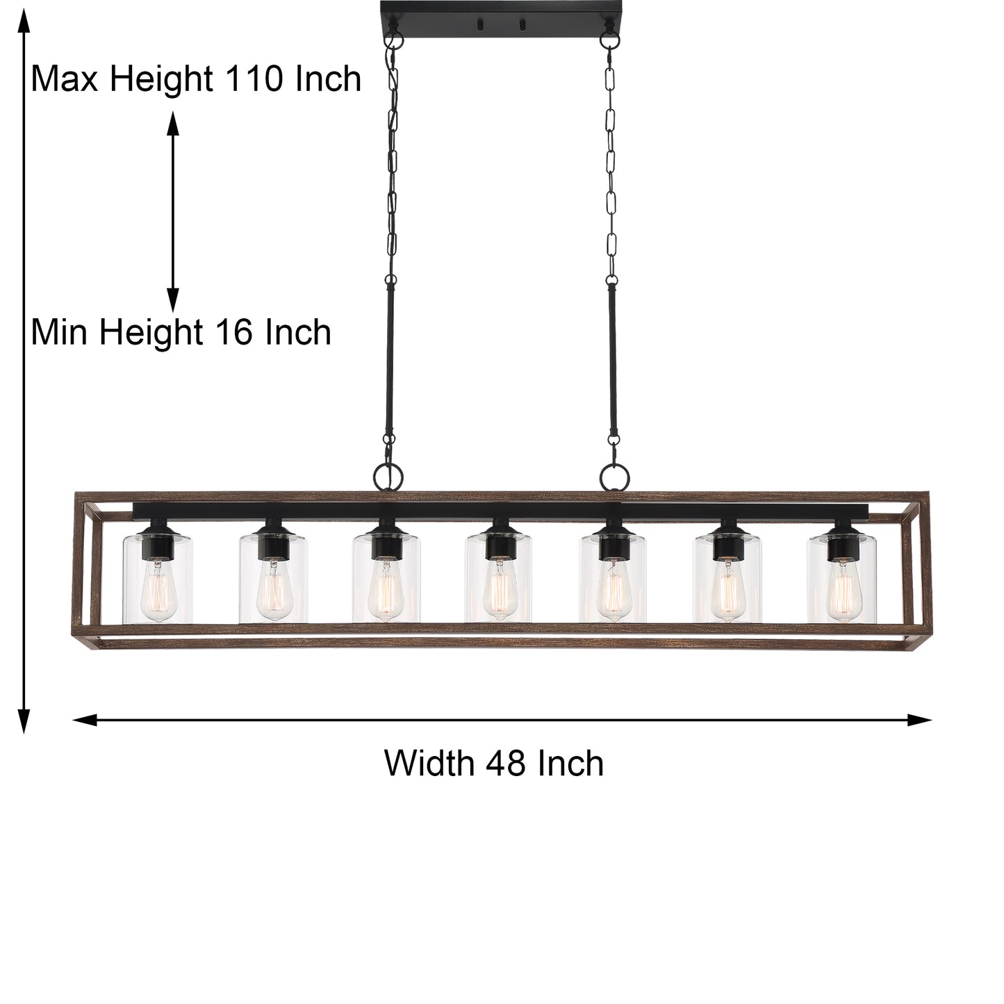 Lustre rectangulaire à 7 lumières pour îlot de cuisine Greeley