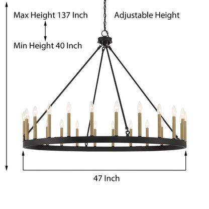 Hamden 24-Light Candle Style Wagon Wheel Chandelier UL Listed