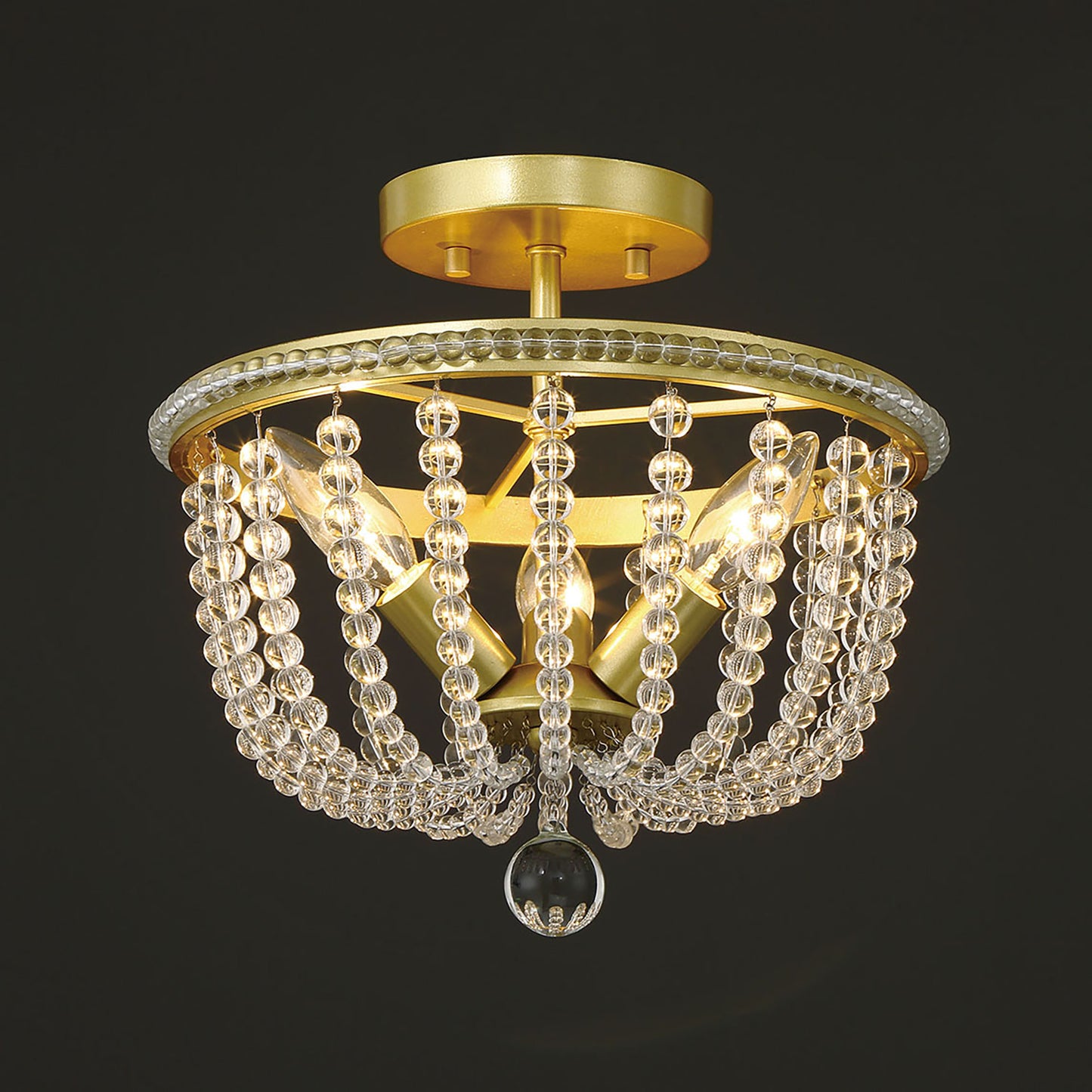 Louise 3-Light Crystal Cage Semi Flush Mount