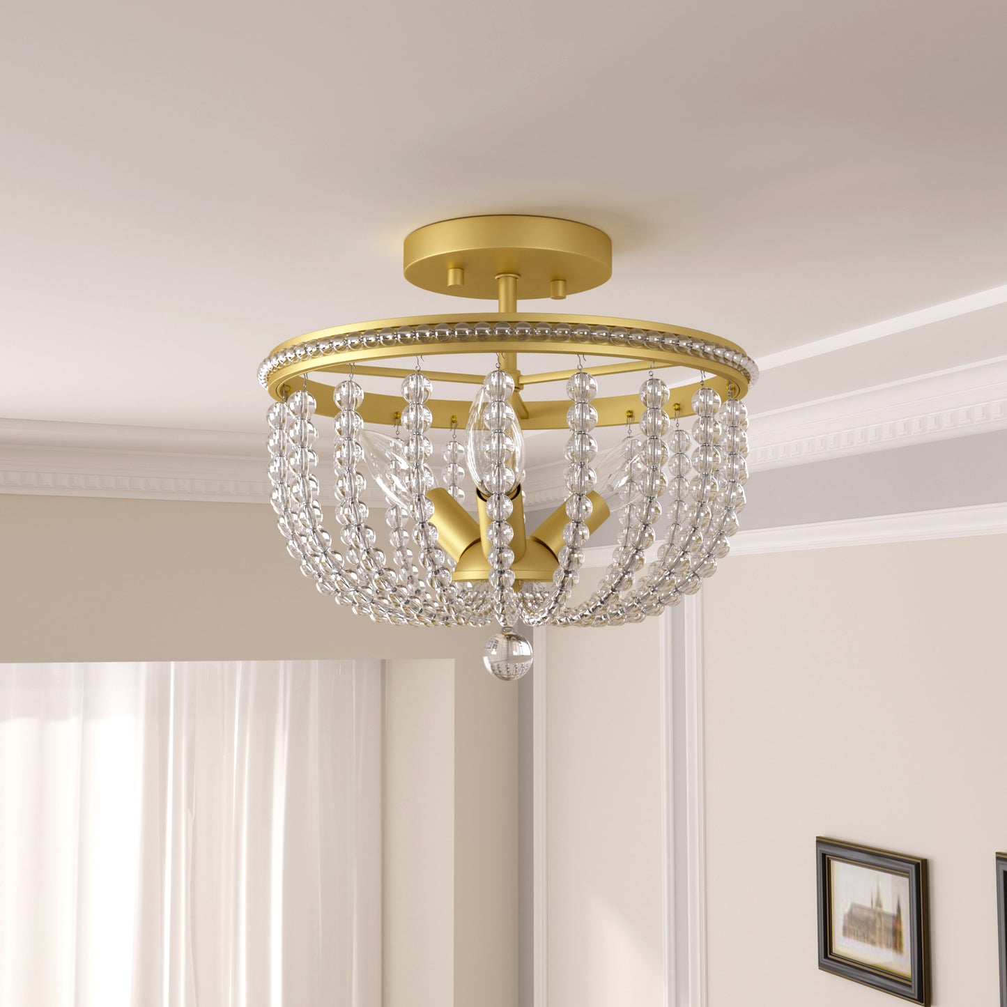 Louise 3-Light Crystal Cage Semi Flush Mount