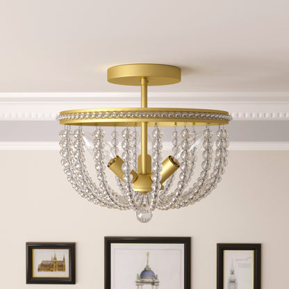 Louise 3-Light Crystal Cage Semi Flush Mount