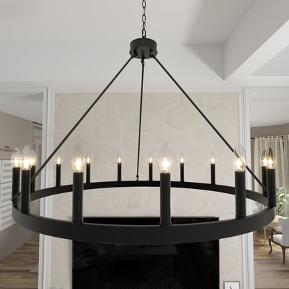 Martanae 15-Light Candle Style Wagon Wheel Chandelier UL Listed