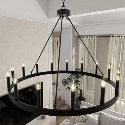 Martanae 15-Light Candle Style Wagon Wheel Chandelier UL Listed