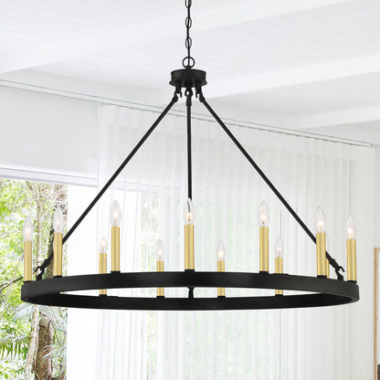 Martanae 15-Light Candle Style Wagon Wheel Chandelier UL Listed