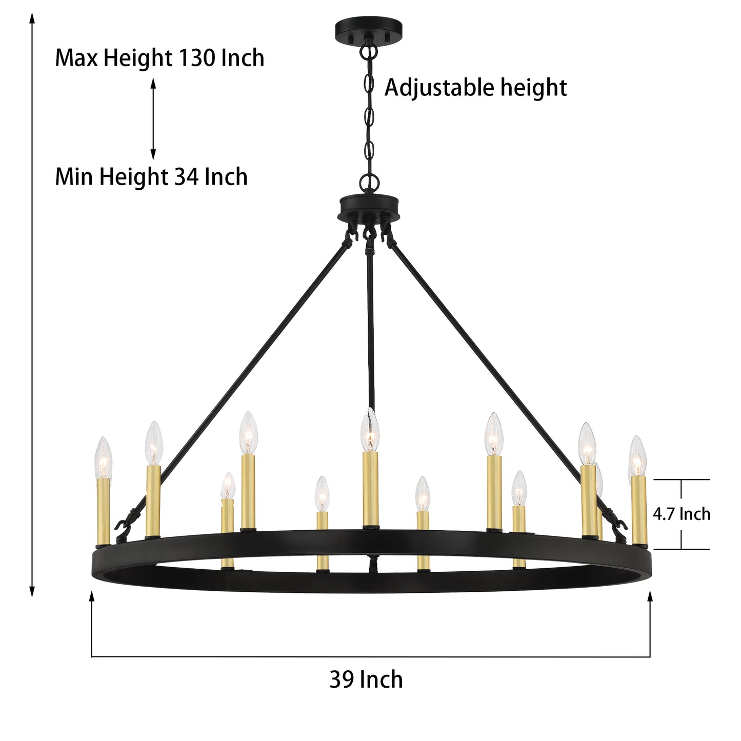 Martanae 15-Light Candle Style Wagon Wheel Chandelier UL Listed