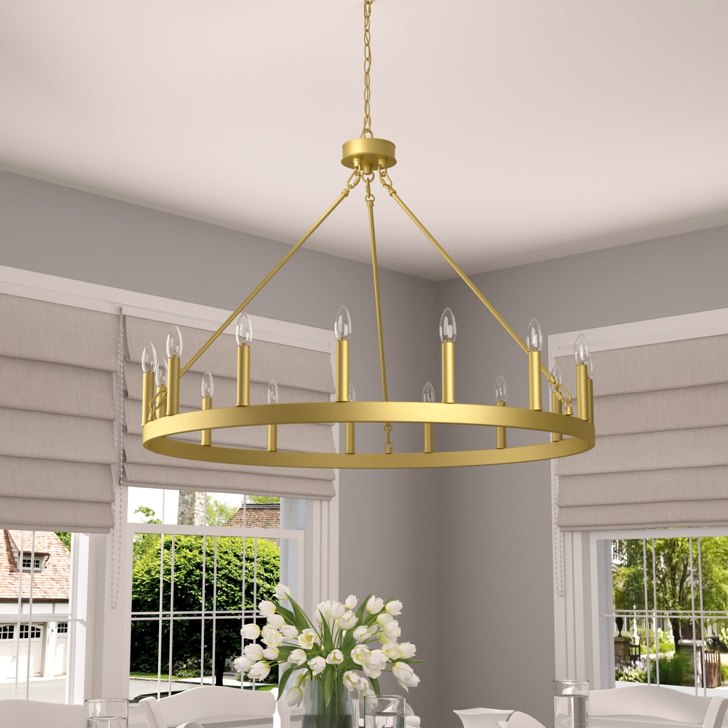 Martanae 15-Light Candle Style Wagon Wheel Chandelier UL Listed